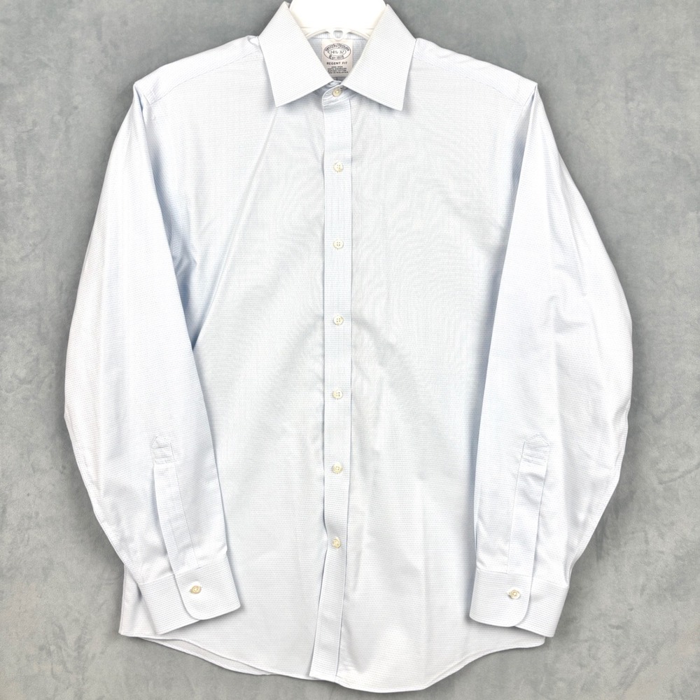 Brooks Brothers Regent Fit Dress Shirt Mens 14.5 32 Blue Check Supima Cotton